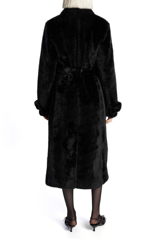 Bardot Faux Fur Double Breasted Trench Coat In Black