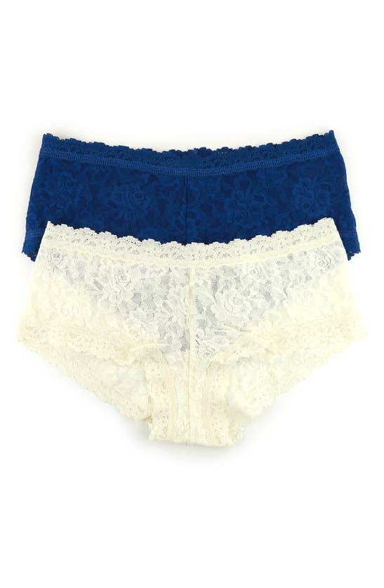 Hanky Panky Assorted 2-pack Lace Boyshorts In Oxford Blue/ Ivory