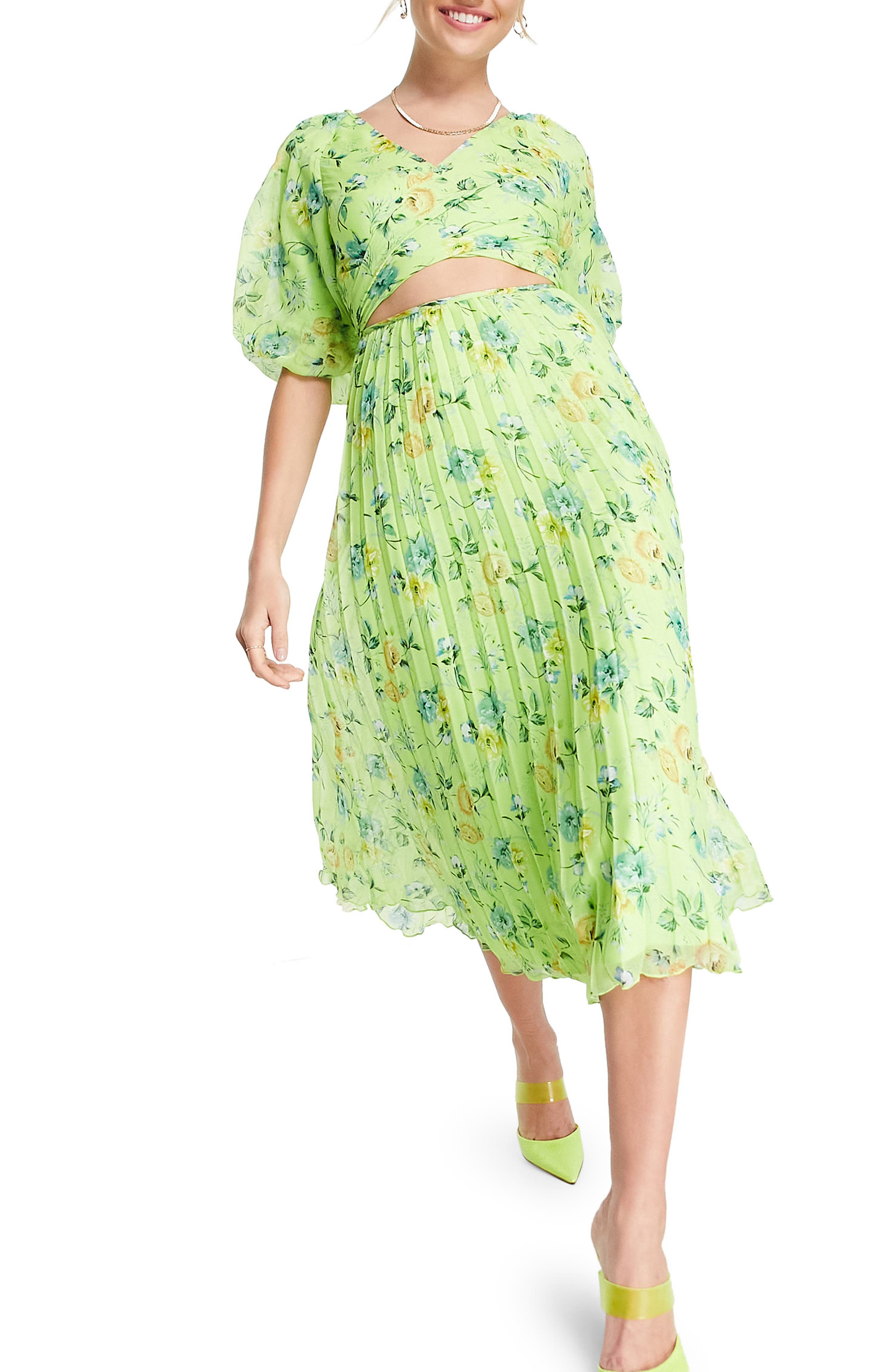 ASOS DESIGN Floral Cutout Pleated Midi 