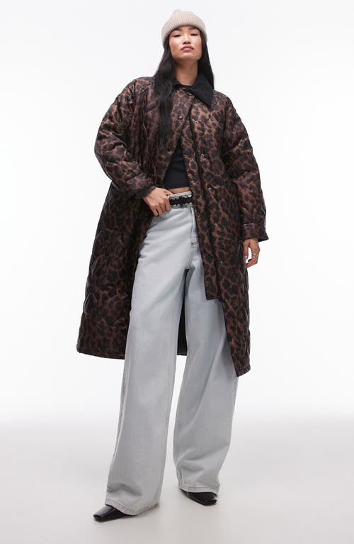 Shop Topshop Leopard Print Quilted Coat In Brown Multi