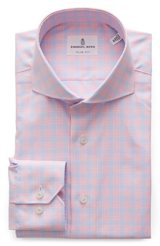 Shop Emanuel Berg Prince Of Wales Modern Fit Check Twill Button-up Shirt In Light Pastel Pink