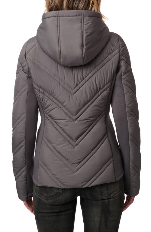 Shop Bernardo Hooded Puffer Jacket With Bib In Pewter