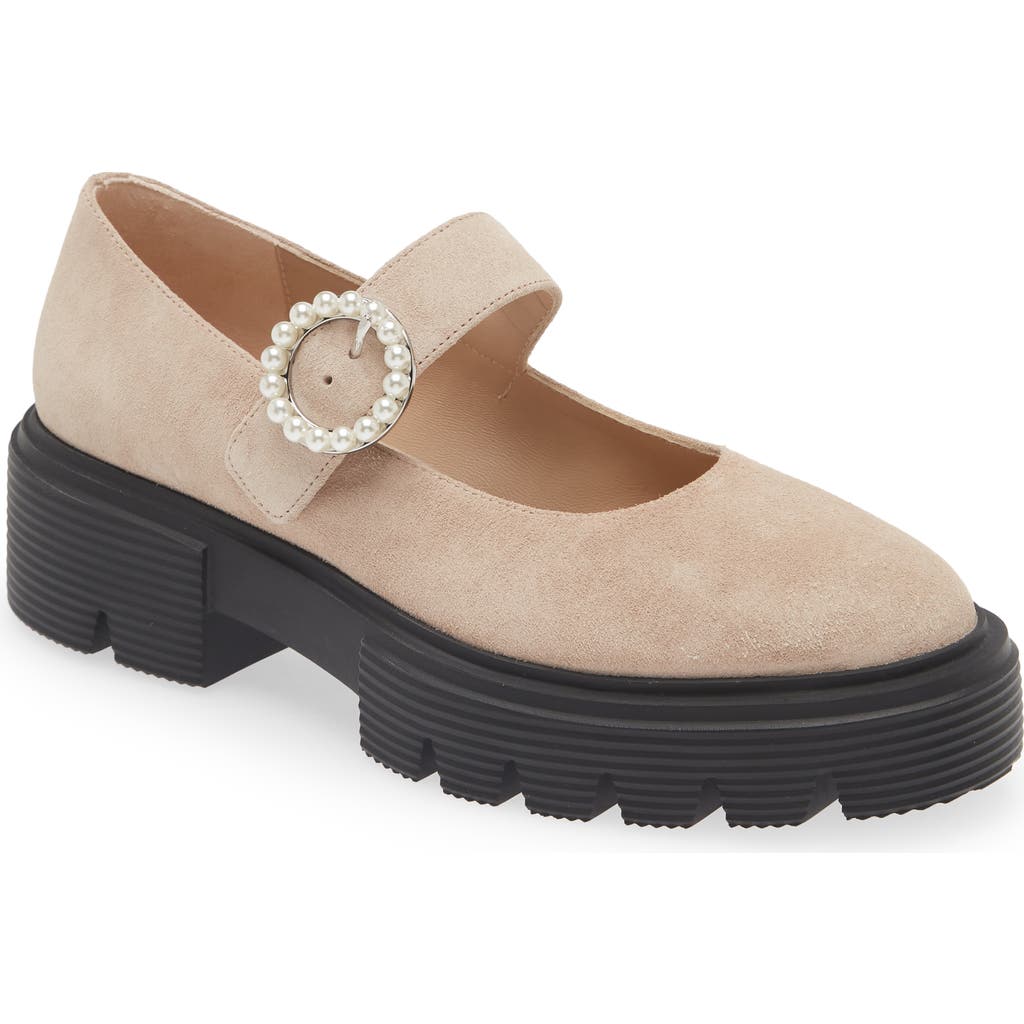 Stuart Weitzman Nolita Suede Pearly Mary Jane Loafers In Sabbia