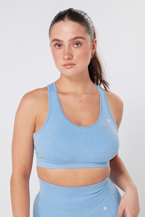 Shop Twill Active Recycled Seamless Marl Laser Cut Sports Bra In Blue