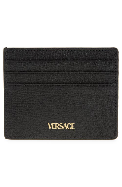 Versace Medusa Grained Leather Card Case In Black Gold