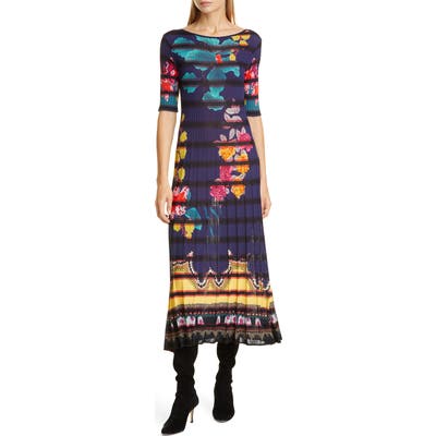 Etro Floral Print Rib Midi Sweaterdress, US / 40 IT - Blue