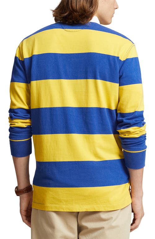 Shop Polo Ralph Lauren Stripe Cotton Rugby Shirt In Chrome Yellow/cruise Royal