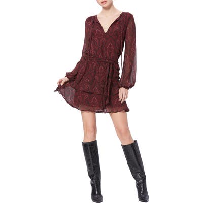 Paige Doah Paisley Long Sleeve Silk Minidress, Burgundy