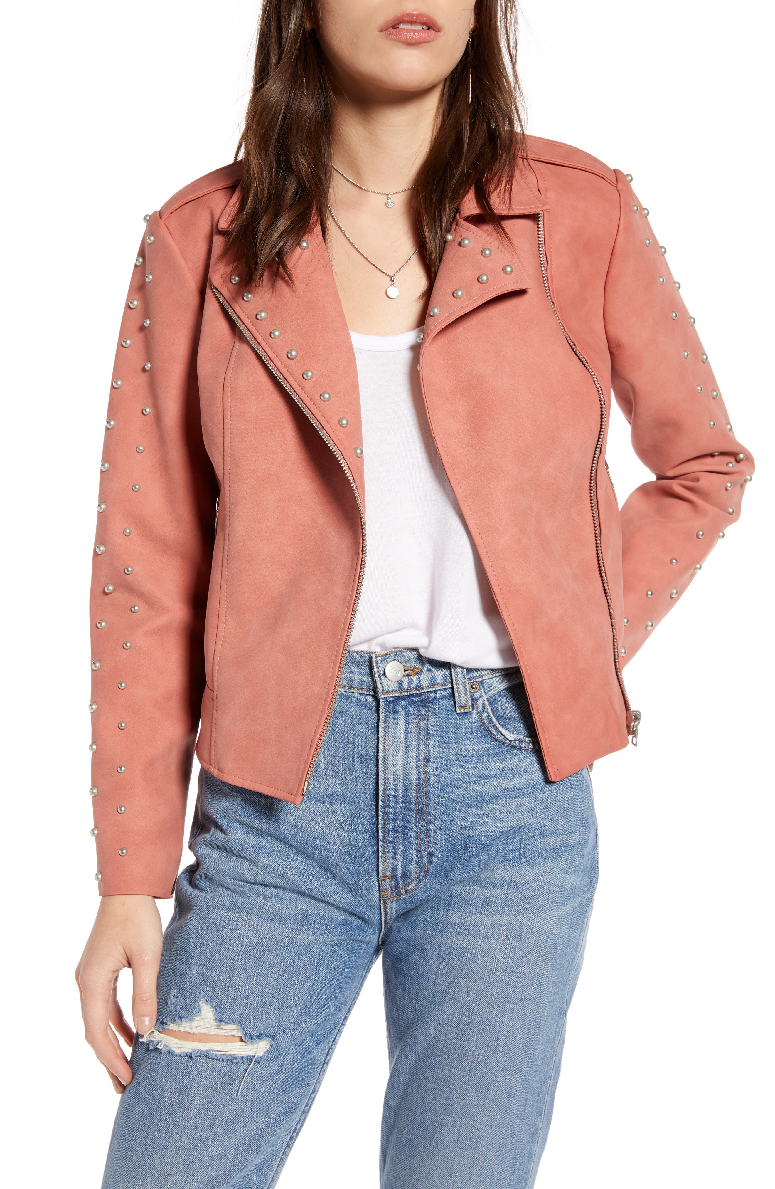 True Stud Faux Suede Moto Jacket
