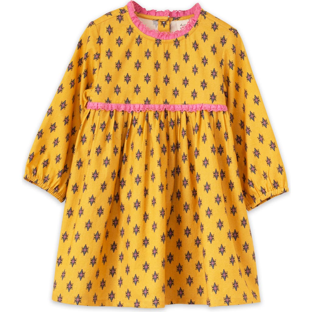 Beet World Toddler Long Sleeves Dress With Lace Trim In Yellow And Pink