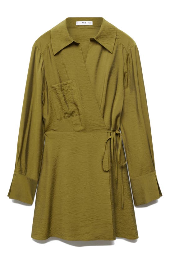 Shop Mango Vane Long Sleeve Wrap Dress In Khaki