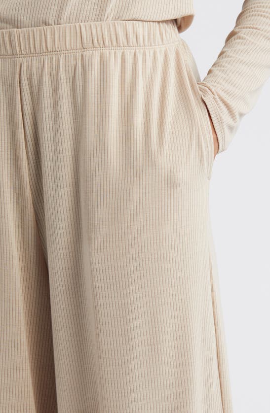 Shop Open Edit Sheer Rib Wide Leg Pajama Pants In Tan Oxford