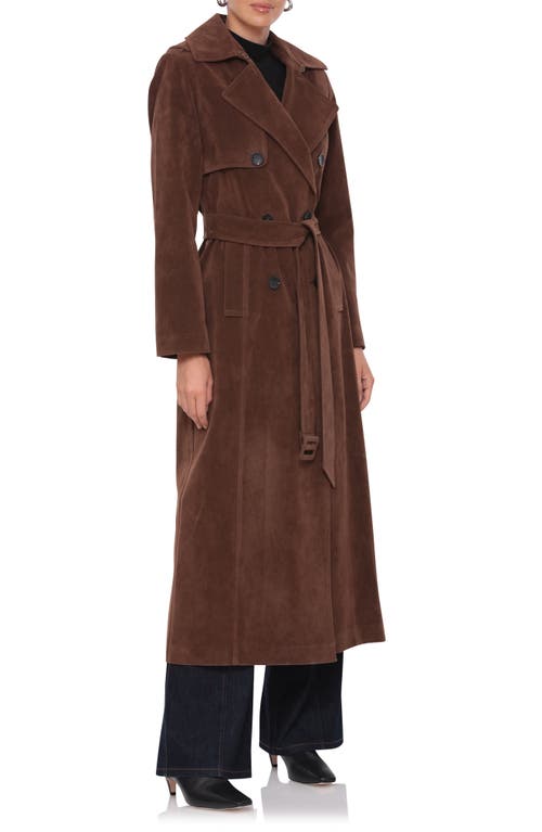 Avec Les Filles Faux Suede Double Breasted Maxi Trench Coat In Brunette