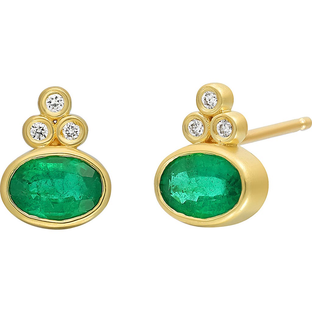 Bony Levy El Mar Emerald & Diamond Stud Earrings In 18k Yellow Gold Emerald