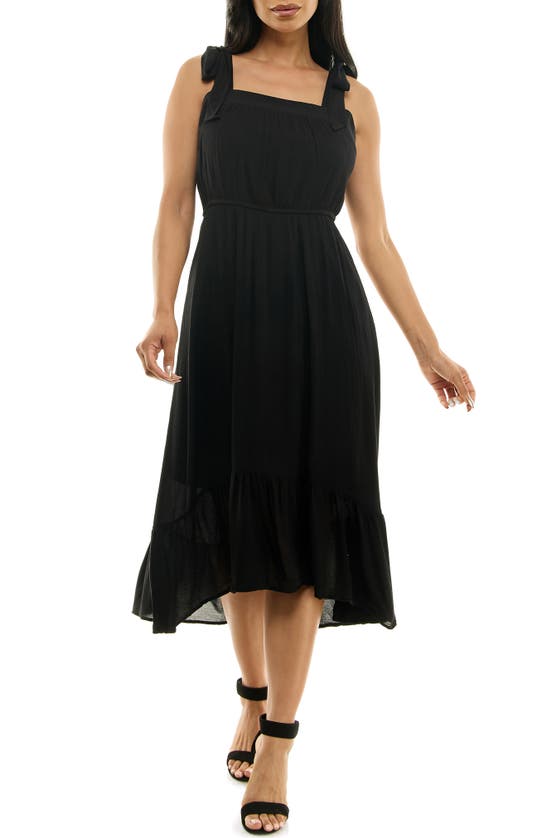Nina Leonard Tie Strap High-low Dress In Black