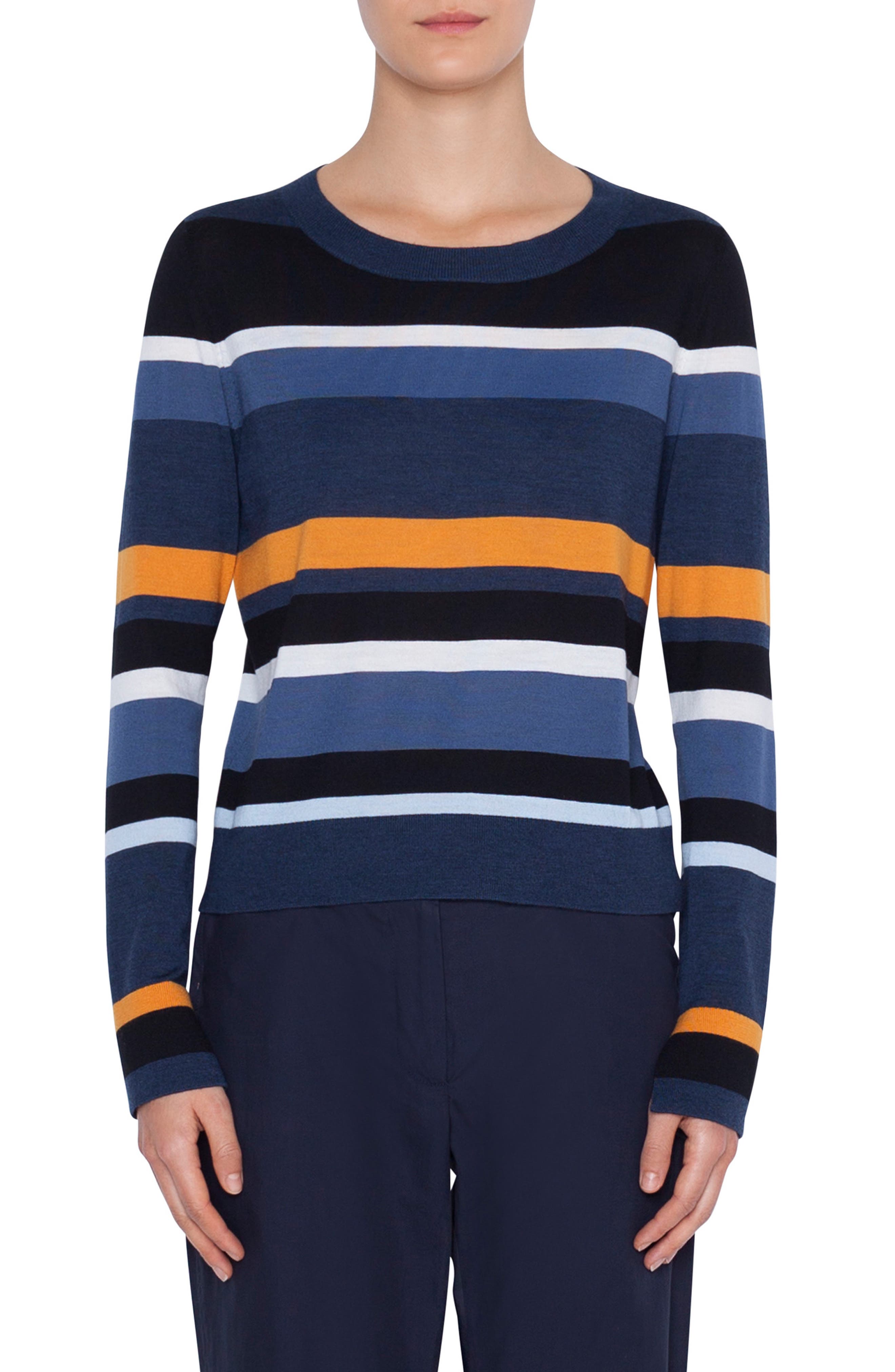 Akris Punto Memphis Glass Stripe Wool Sweater, Blue