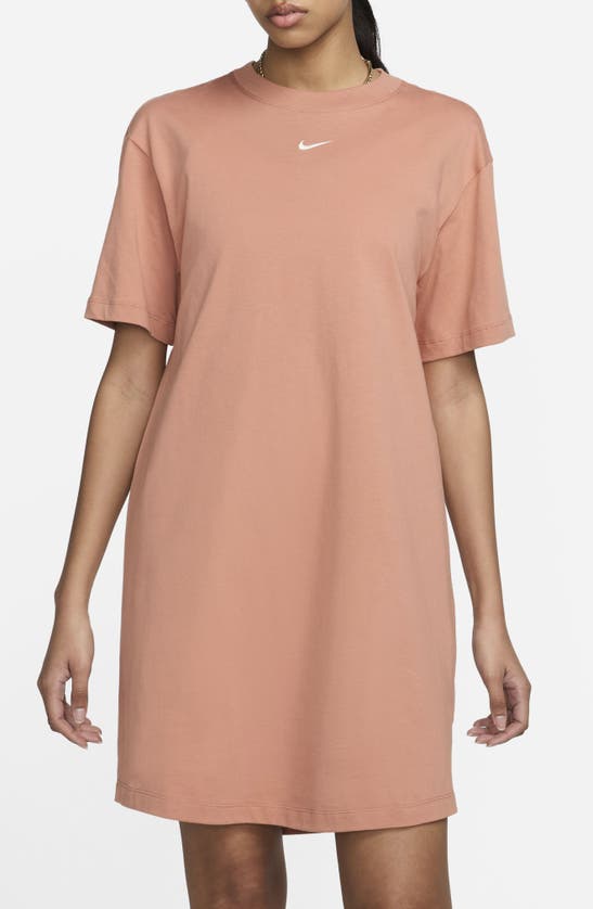 Shop Nike Sportswear Essential T-shirt Dress In Terra Blush/sail
