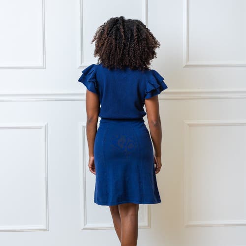 Shop Hope & Henry Flutter Sleeve Sweater Dress In Navy Flutter