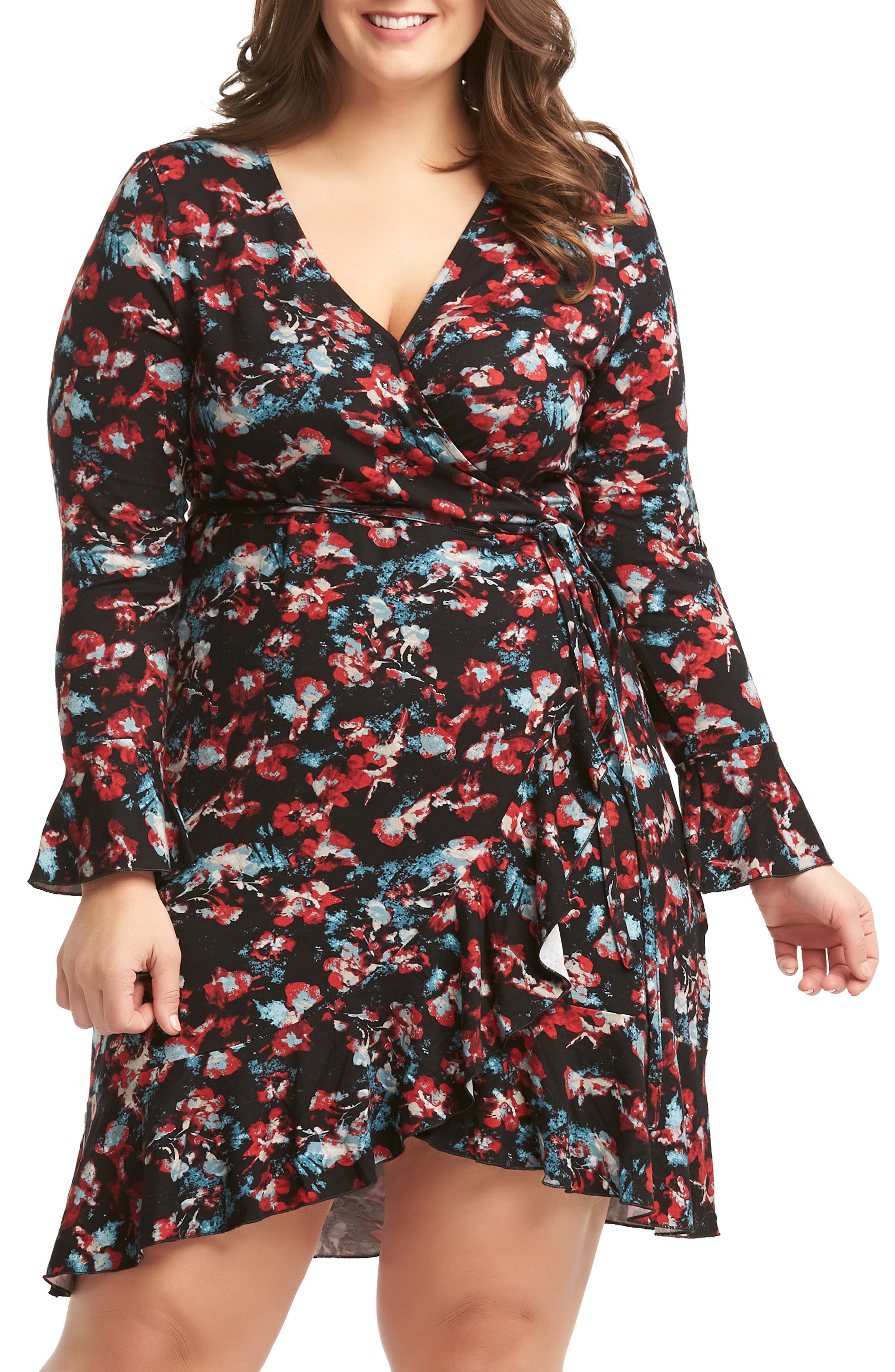 Plus Size Lemon Tart Eddie Ruffle Hem Wrap Dress, Black