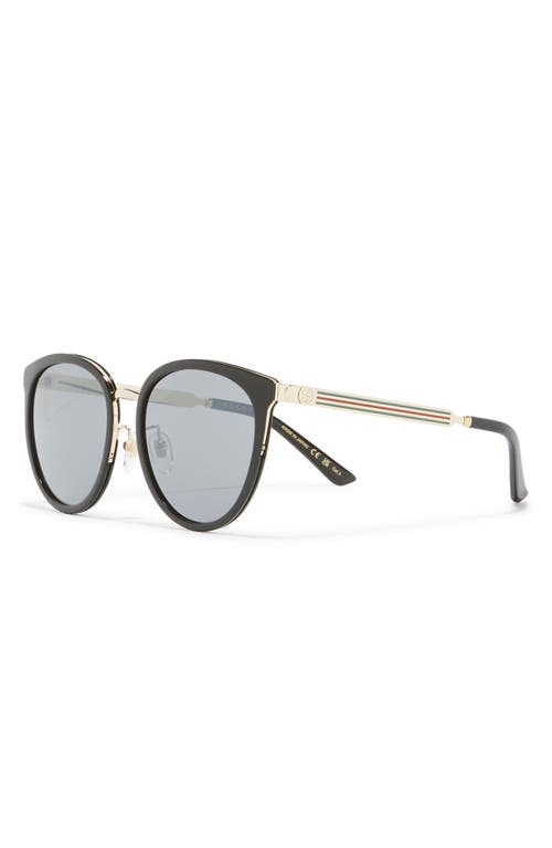 Gucci 56mm Round Sunglasses In Black Gold Silver