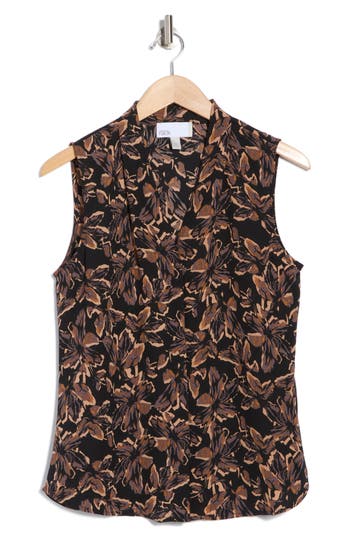 Nordstrom Rack V-neck Sleeveless Woven Shell Top In Black- Grey Soly Blooms