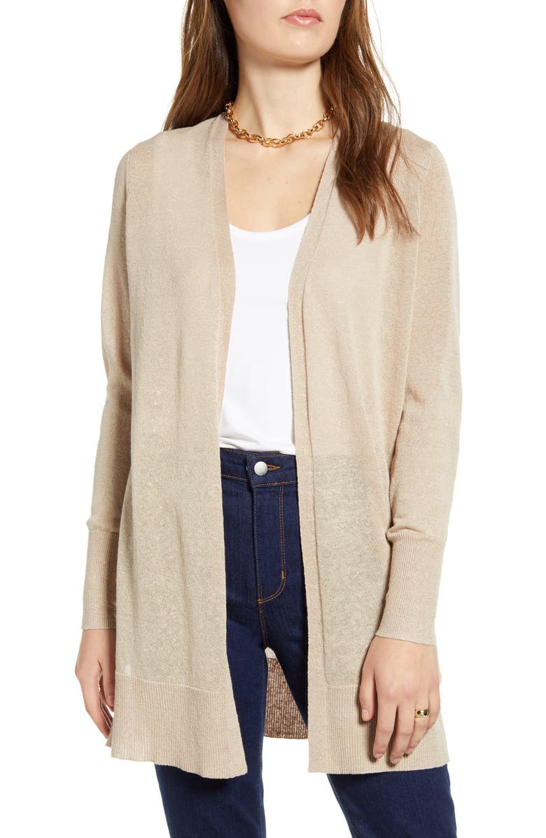 HALOGEN<SUP>®</SUP> Side Slit Cardigan, Main, color, TAN COBBLESTONE