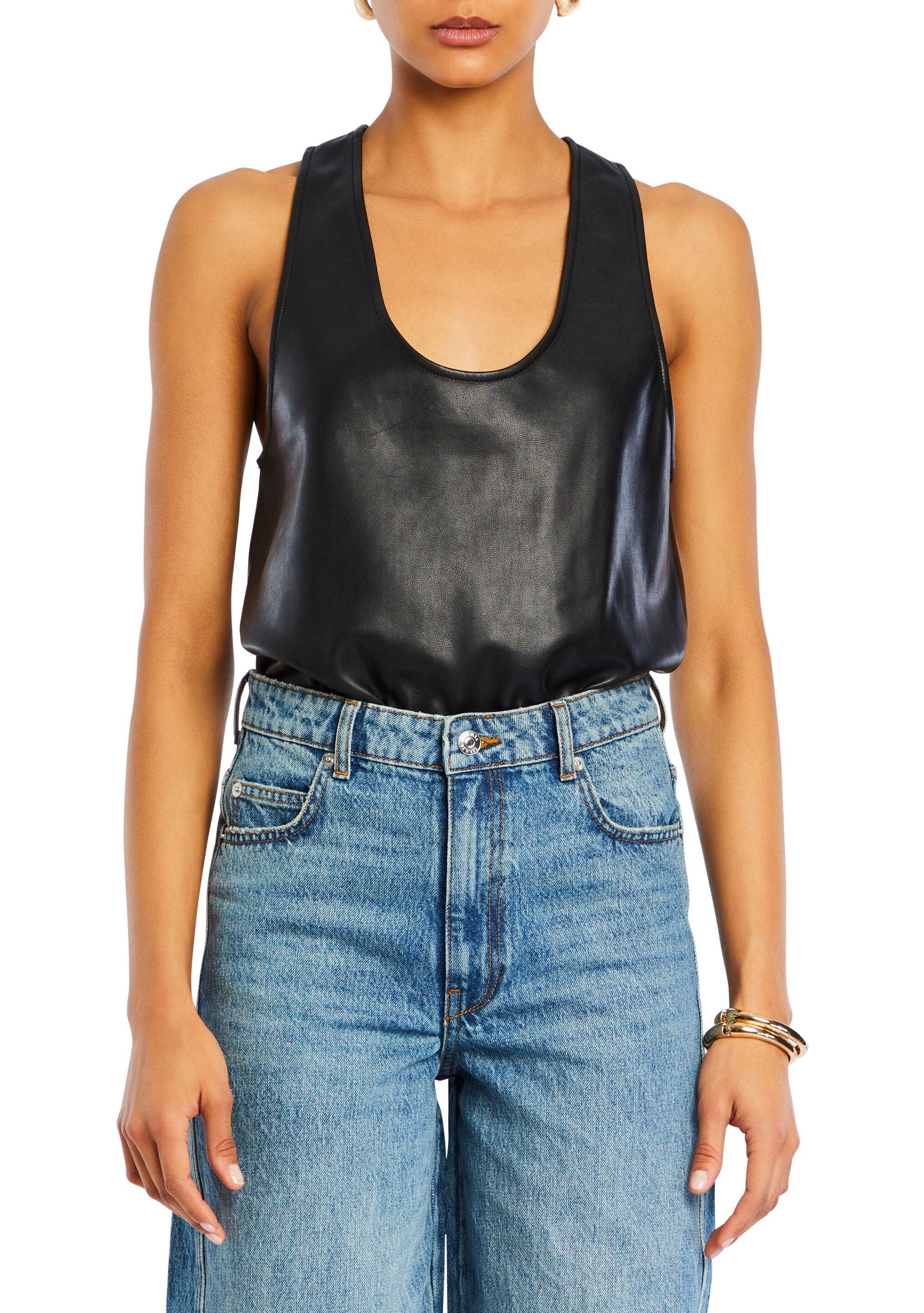 SER.O.YA Nina Vegan Leather Bodysuit in Black 