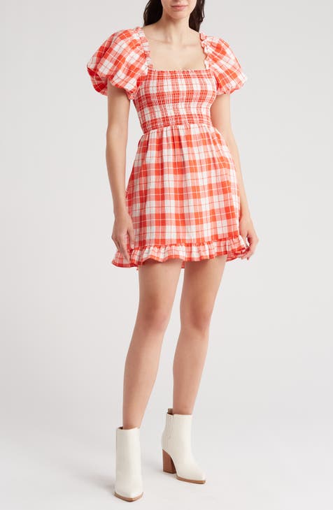 Colvin Check Puff Sleeve Dress