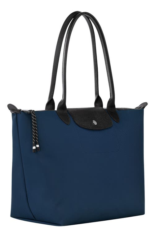 Shop Longchamp Large Le Pliage Green Recycled Canvas Tote In Navy