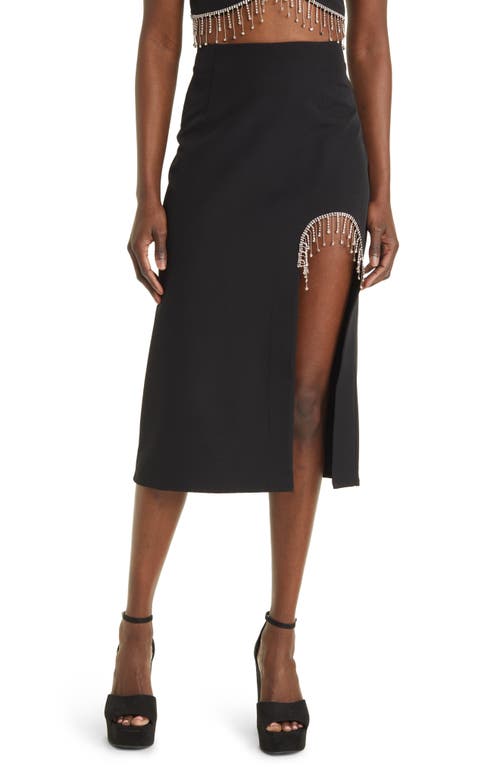 Coco Embellished Slit Midi Skirt in Black