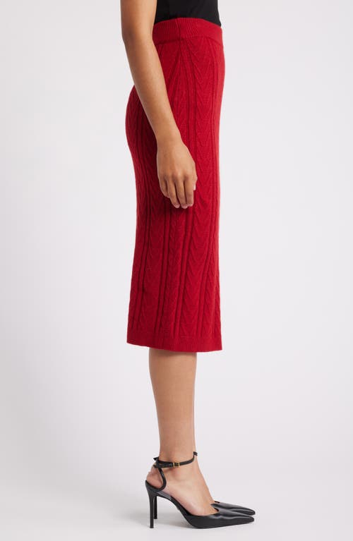 Shop Anne Klein Chevron Stitch Cable Knit Midi Pencil Skirt In Titian Red