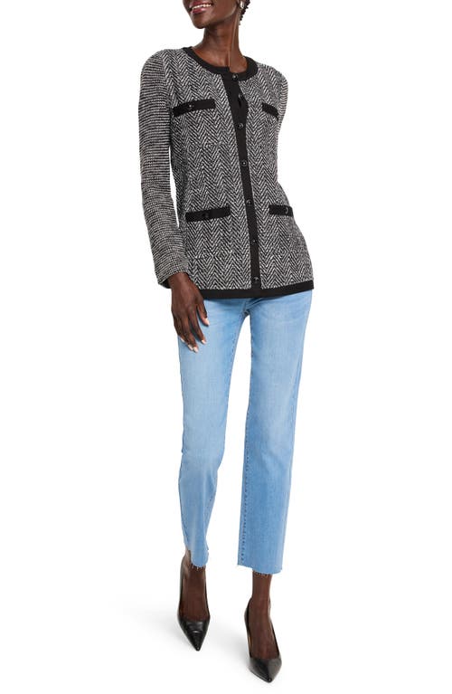 Nic + Zoe Nic+zoe Perfectly Polished Herringbone Knit Jacket In Black Mix