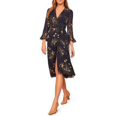 Reformation Mulberry Floral Print Wrap Dress, Blue