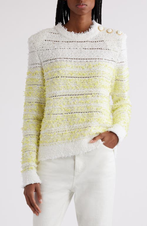 Shop Balmain Pointelle Bouclé Crewneck Sweater In Gtz White/yellow