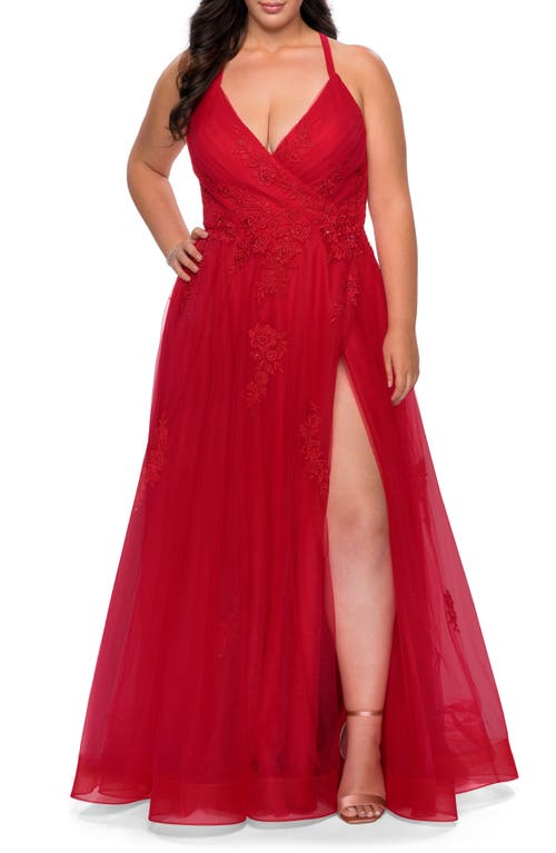La Femme Embroidered & Beaded Tulle Ballgown at Nordstrom,