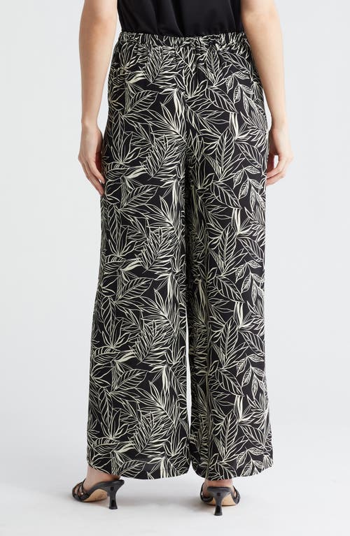 Shop Adrianna Papell Printed Wide Leg Pants In Black/pebble Linear Leaf