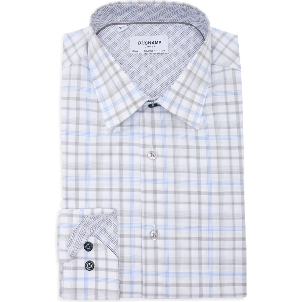 Duchamp Tailored Fit Cotton Plaid Dress Shirt In White