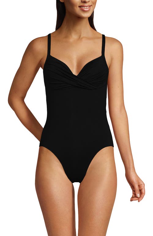 Shop Lands' End Womens Long Chlorine Resistant Sculpting Control Draped One Piece Swimsuit In Black