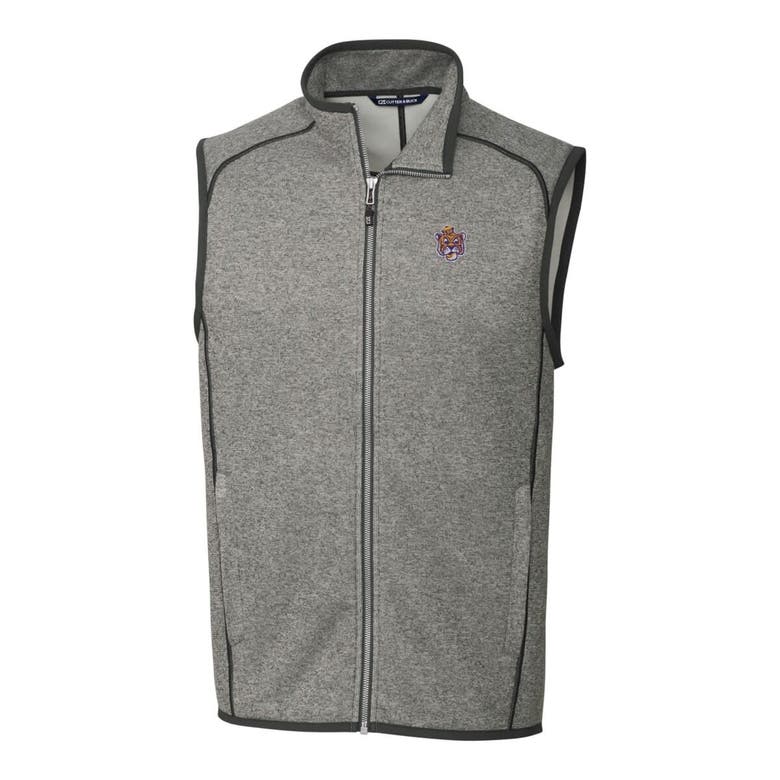 Shop Cutter & Buck Heather Gray Lsu Tigers Mainsail Sweater-knit Full-zip Vest