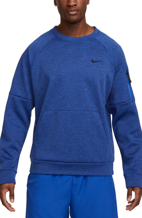 Shop Nike Therma-fit Fitness Crew Neck Life Sweatshirt In Blue/heather/black