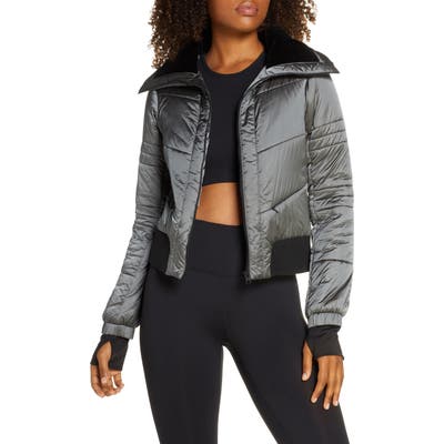 Blanc Noir Bella Down Cropped Full Zip Jacket, Grey