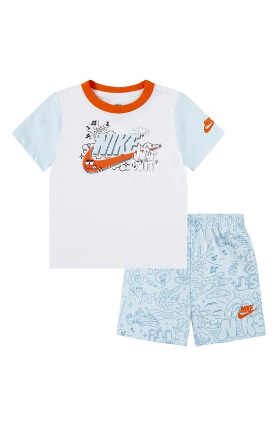 Shop Nike Kids' Swoosh Graphic T-shirt & Sweat Shorts Set In Glacier Blue