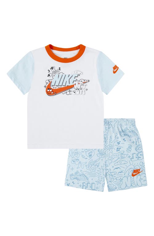 Nike Kids' Swoosh Graphic T-Shirt & Sweat Shorts Set Glacier Blue at Nordstrom