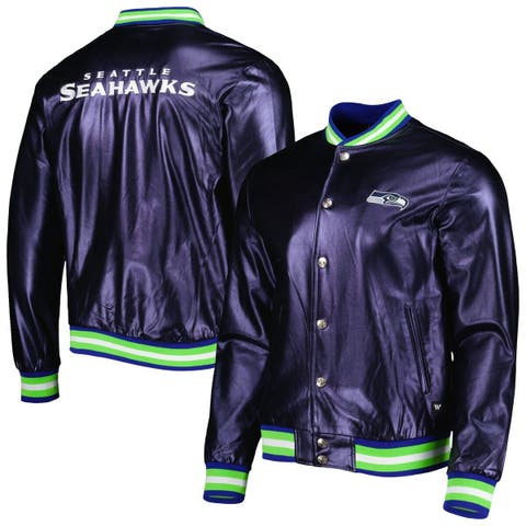 Men's The Wild Collective Seattle Seahawks Hooded Full-Button Denim Jacket Size: Extra Large