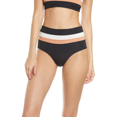 L Space Portia Reversible High Waist Stripe Bikini Bottoms, Black
