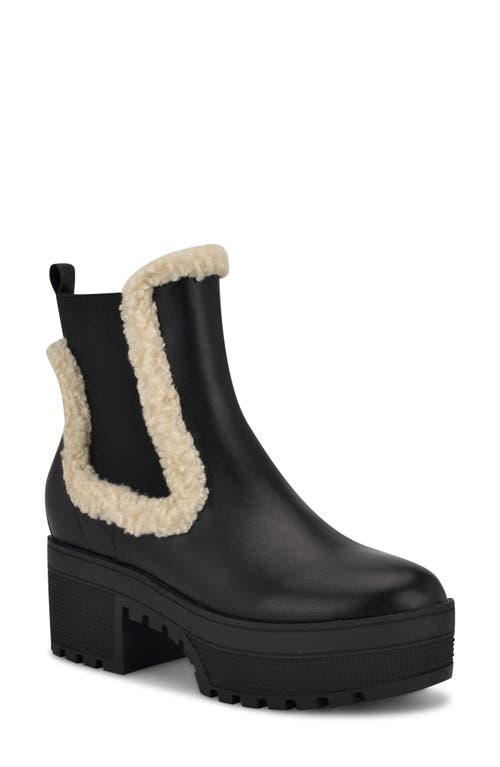 Shop Nine West Haray Faux Shearling Lug Sole Chelsea Boot In Black