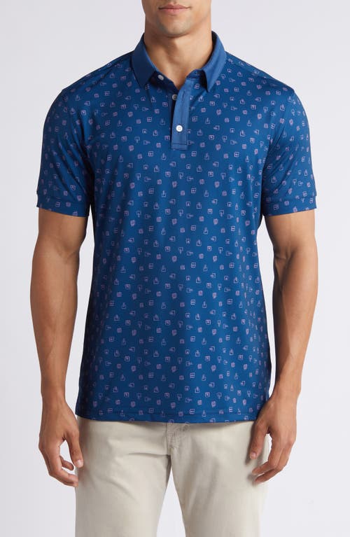 Shop Mizzen + Main Mizzen+main Versa Trim Fit Print Performance Polo In Poseidon Postage