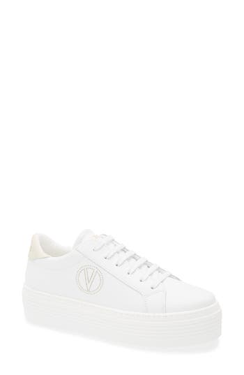 Valentino By Mario Valentino Serena Vlogo Sneaker In White Cream