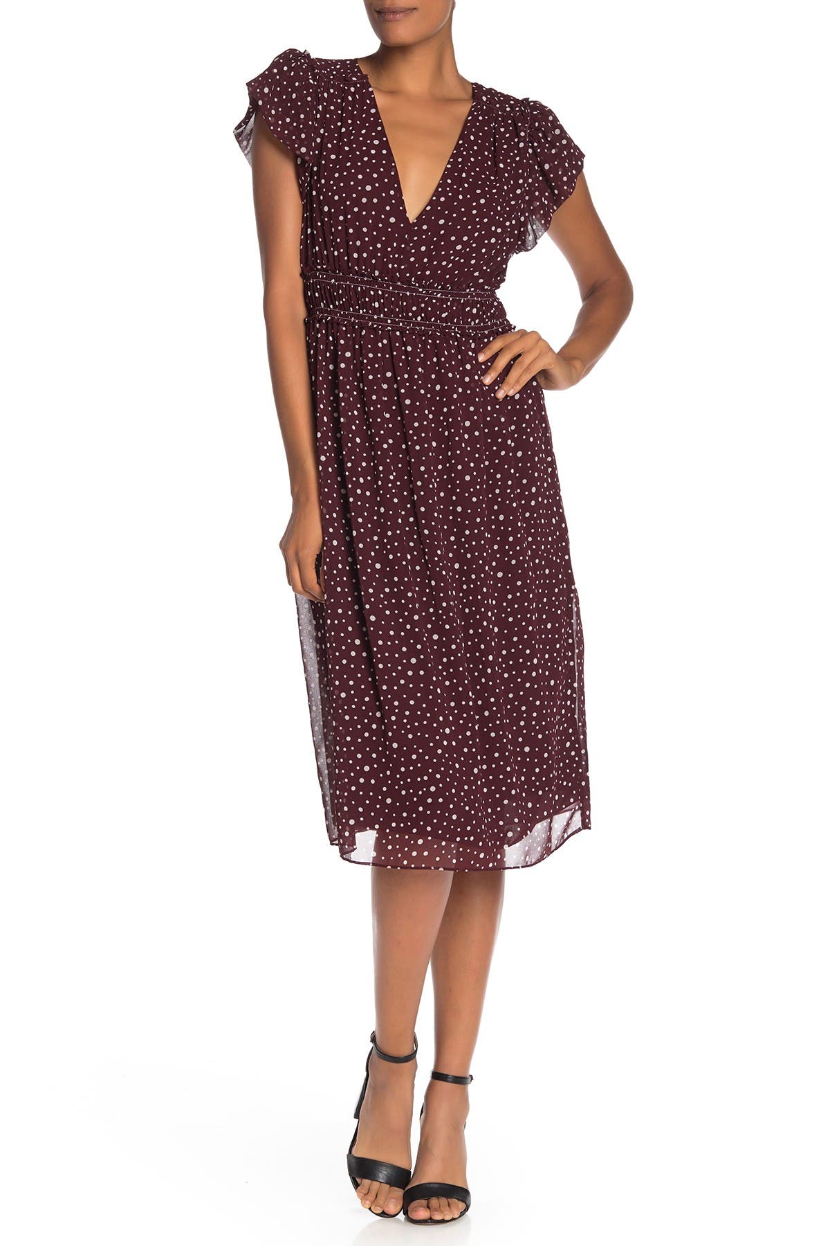 max studio flutter sleeve floral midi dress