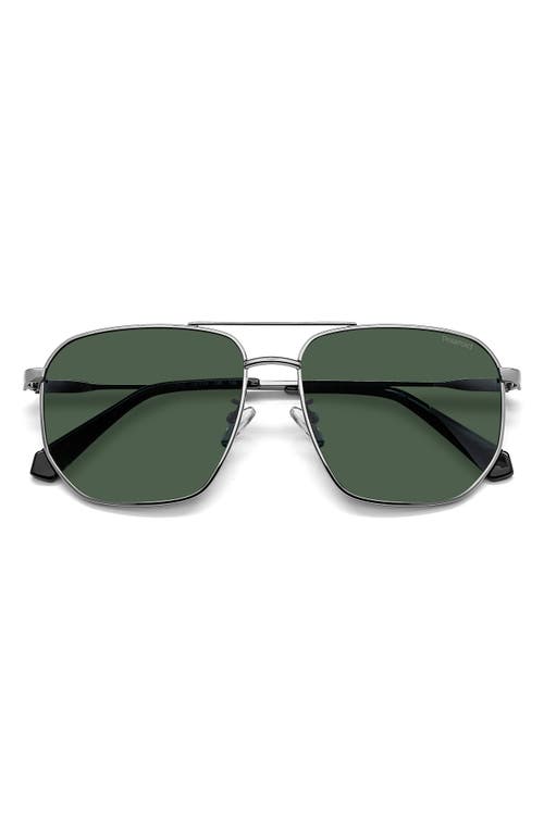 Polaroid 59mm Polarized Rectangular Sunglasses In Ruthenium/green Polarized